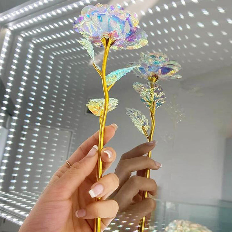 10pcs Rose Golden Crystal Artificial Rose Flower