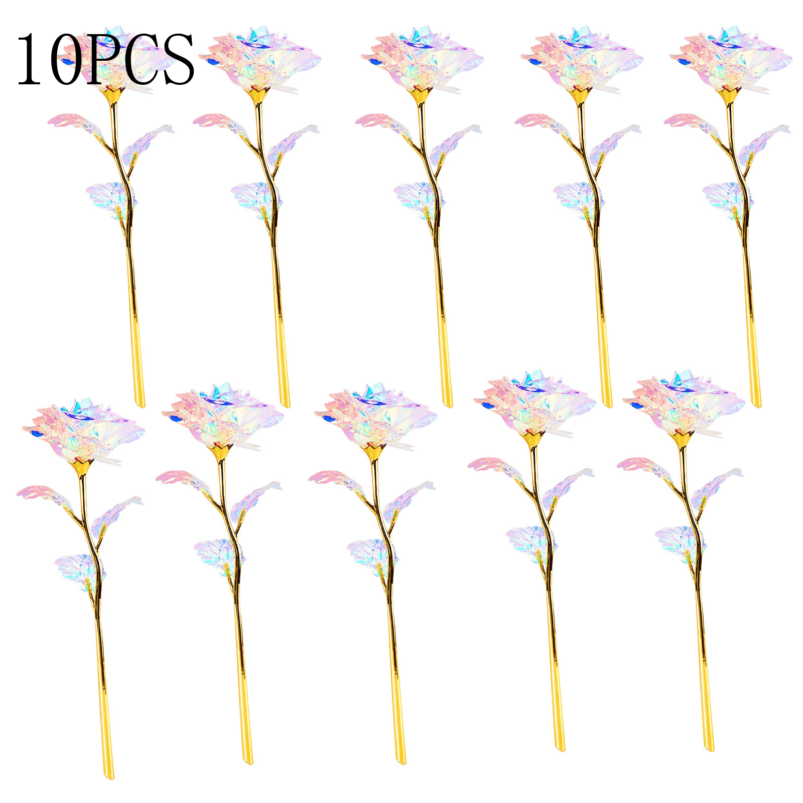 10pcs Rose Golden Crystal Artificial Rose Flower