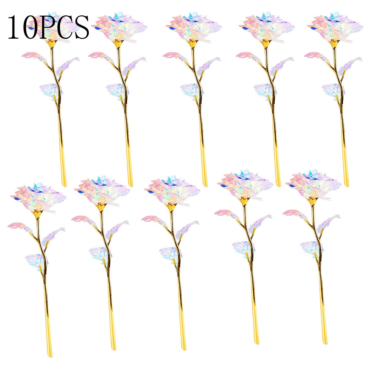 10pcs Rose Golden Crystal Artificial Rose Flower