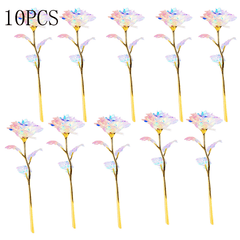 10pcs Rose Golden Crystal Artificial Rose Flower