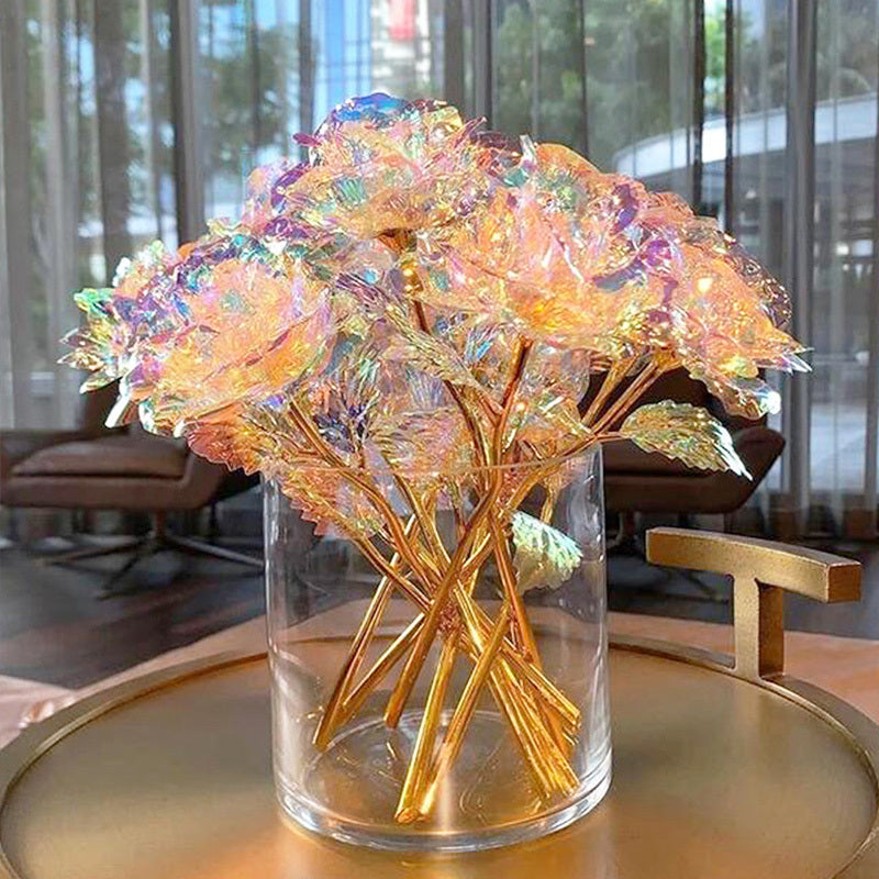 10pcs Rose Golden Crystal Artificial Rose Flower