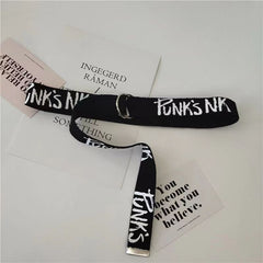 Men's Letter Graphic Tape Belt Double D Ring Buckle