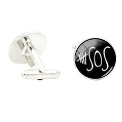 SOS Pop Singer Fans Glass Gem Cufflinks Rhodium Plated Alloy Base