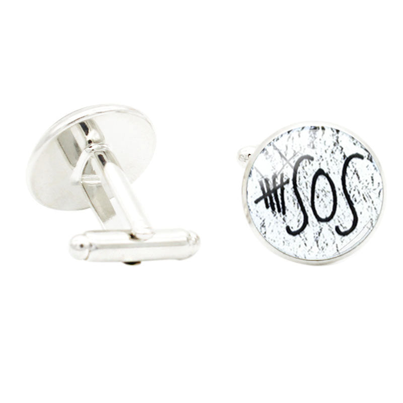 SOS Pop Singer Fans Glass Gem Cufflinks Rhodium Plated Alloy Base