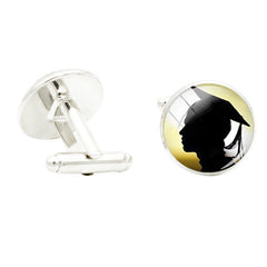 Graduation Glass Gem Cufflinks for Men Suit Shirt Rhodium Plated Alloy Button