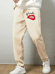 Men's Red Drawstring Joggers Breathable Loose Fit Pants
