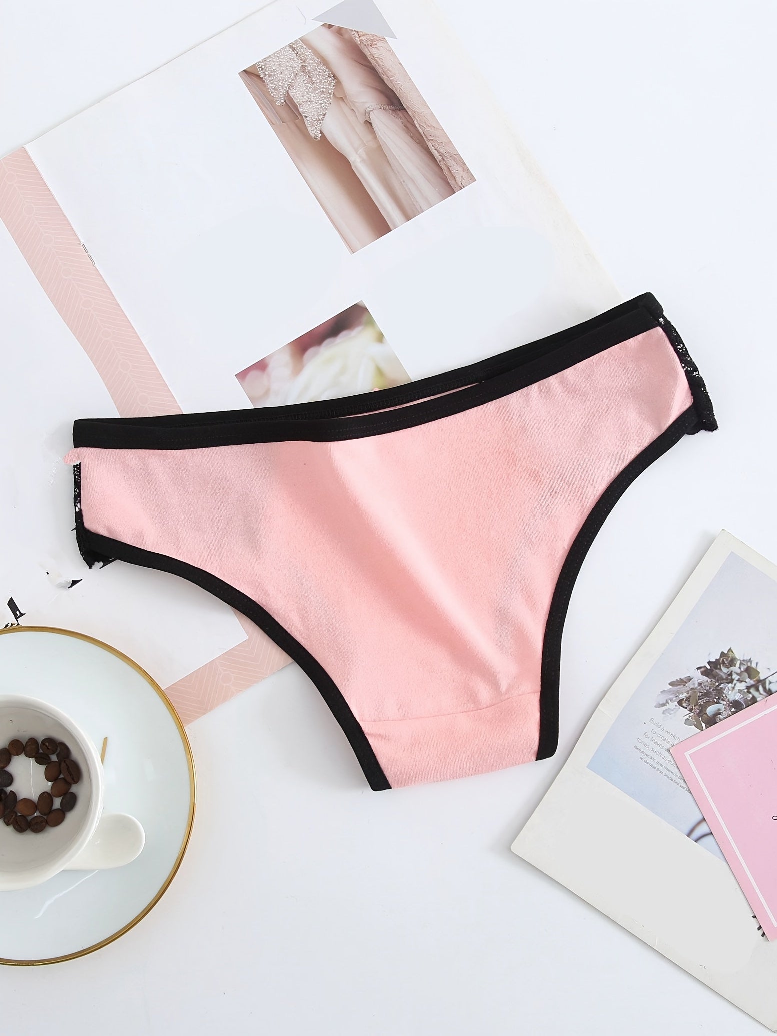 6 Pack Colorful Cotton Panties with Lace Trim Bikini Briefs
