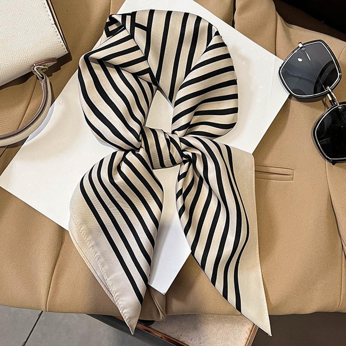 Striped Bandana Casual Silk Neckerchief Head Wrap Bag Handle Charm