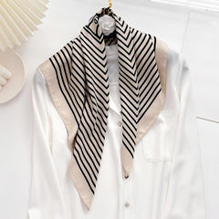 Striped Bandana Casual Silk Neckerchief Head Wrap Bag Handle Charm