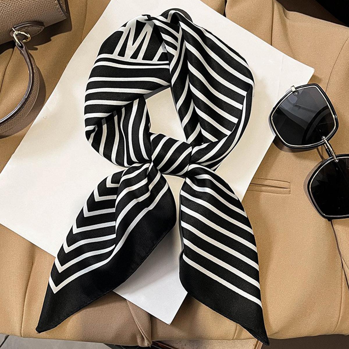 Striped Bandana Casual Silk Neckerchief Head Wrap Bag Handle Charm