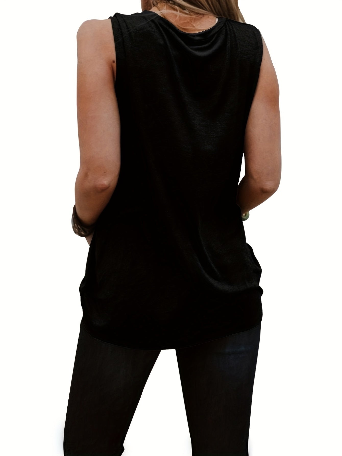  Beach Print Round Neck Tank Top