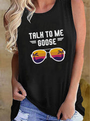  Beach Print Round Neck Tank Top