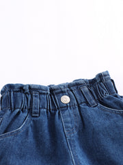 Girls Jean Shorts Kids Summer Elastic Waist Casual Denim Shorts