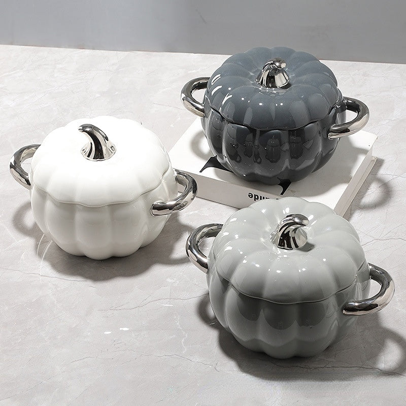 1pc Pumpkin Stockpot With Lid 18 01cm Ceramic Pumpkin Cooking Pot