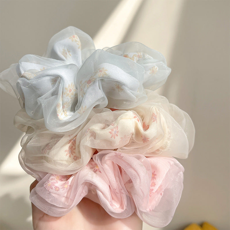 Floral Print Organza Scrunchies Hair Tie for Women