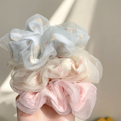 Floral Print Organza Scrunchies Hair Tie for Women
