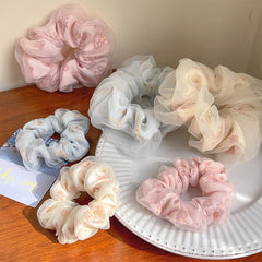 Floral Print Organza Scrunchies Hair Tie for Women