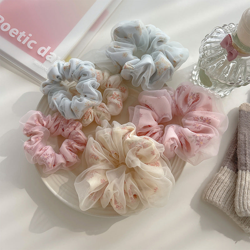 Floral Print Organza Scrunchies Hair Tie for Women