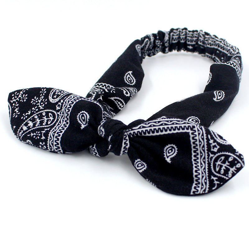 Paisley Print Bohemian Headband Vintage Bowknot Elastic Hair Acc