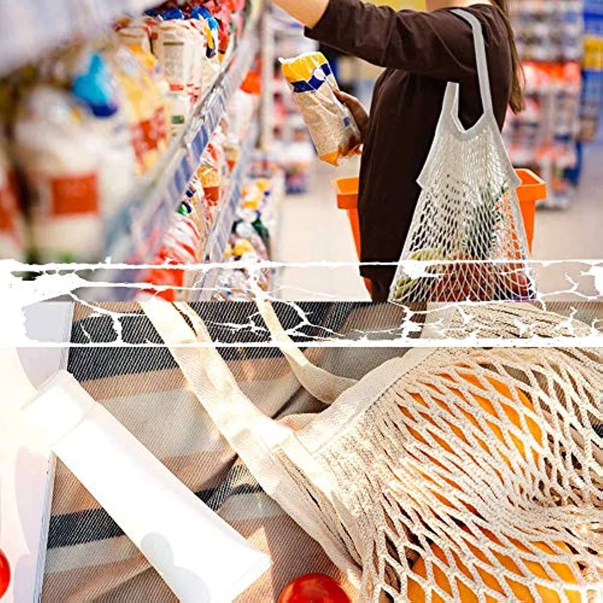 Cotton Mesh Grocery Bag with Short Handle, Portable Tote