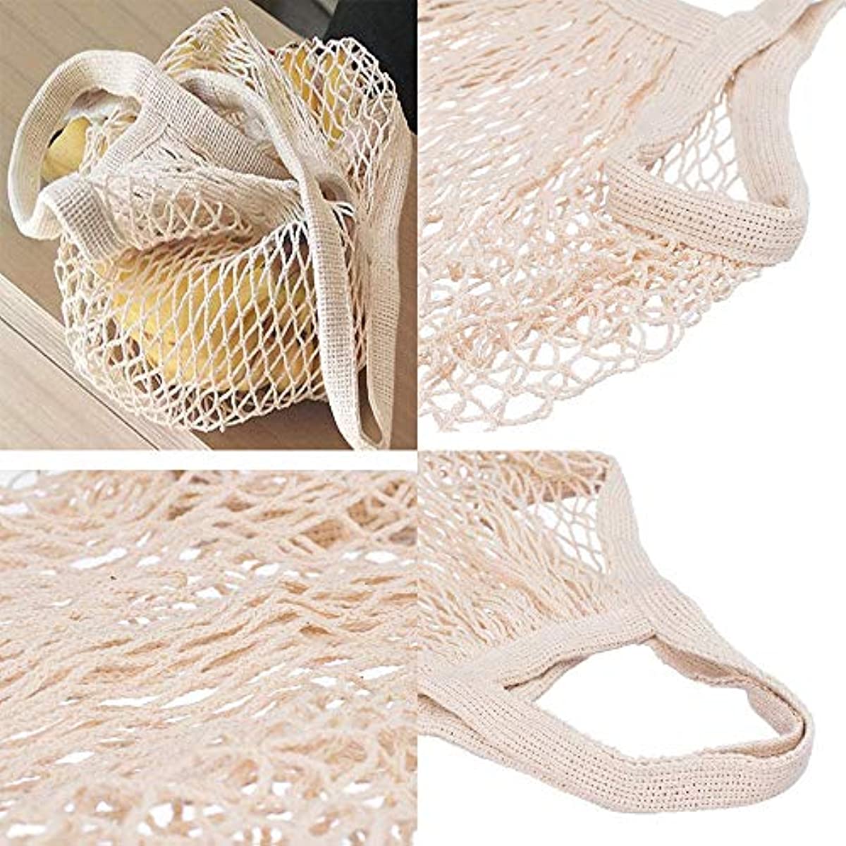Cotton Mesh Grocery Bag with Short Handle, Portable Tote