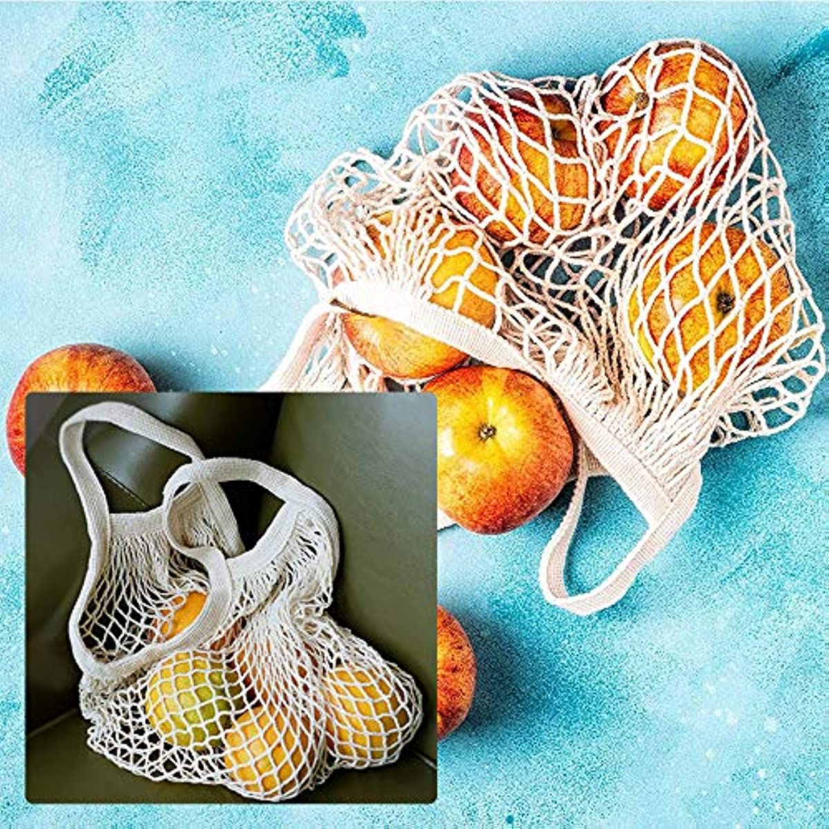 Cotton Mesh Grocery Bag with Short Handle, Portable Tote