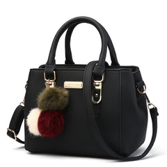 Stylish PU Leather Crossbody Bag Handbag Shoulder Bag with Fluffy Ball Pendant