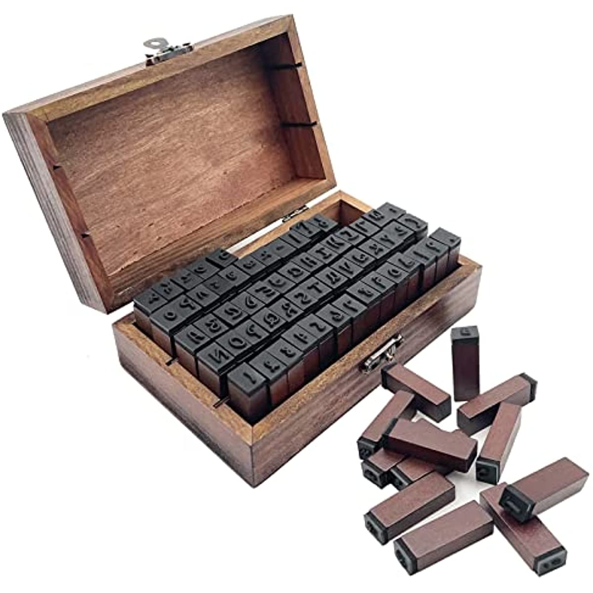 70pcs Vintage Wooden Rubber Number Alphabet Stamp Set with Box