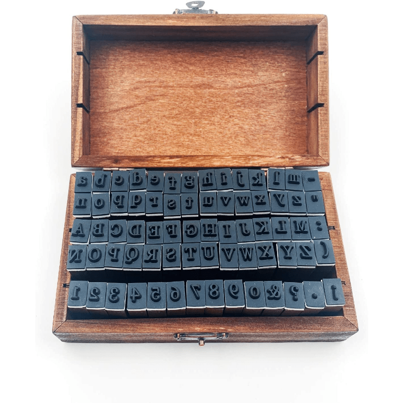 70pcs Vintage Wooden Rubber Number Alphabet Stamp Set with Box