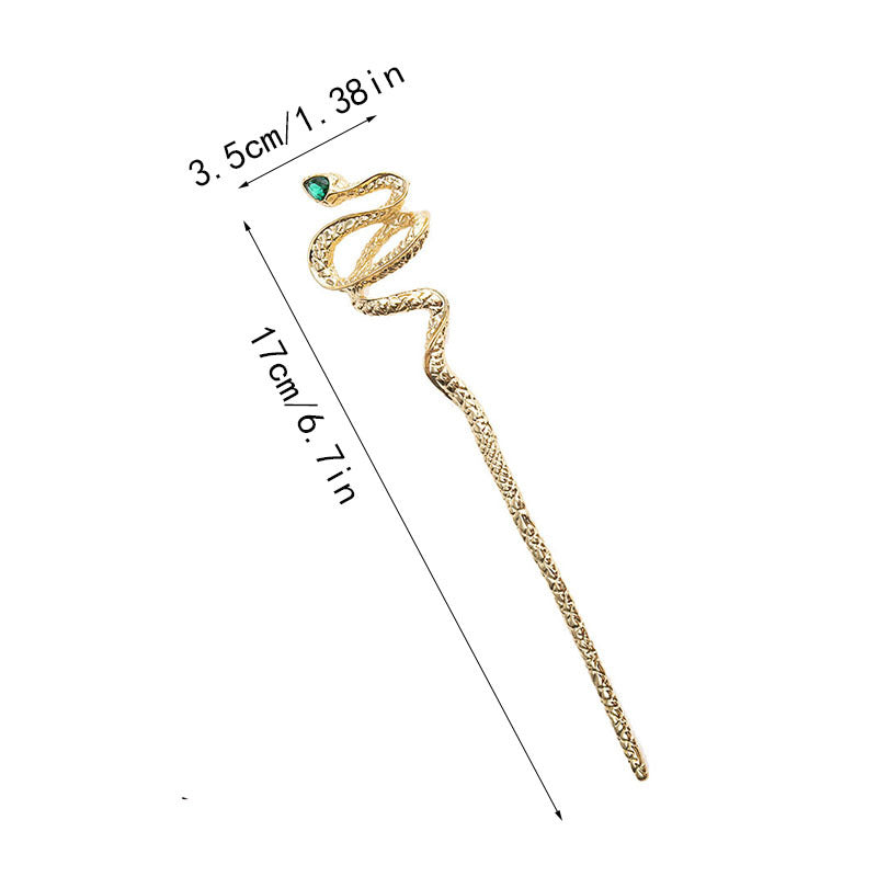 Snake Shape Crystal Hairpin Retro Metal Hair Stick Ponytail Holder