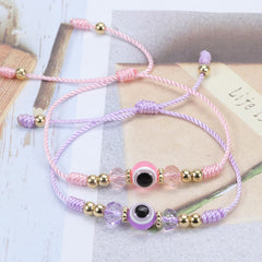 Devil's Eye & Crystal Beaded Lucky Bracelet Adjustable Woven Fashion Jewelry