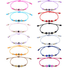 Devil's Eye & Crystal Beaded Lucky Bracelet Adjustable Woven Fashion Jewelry
