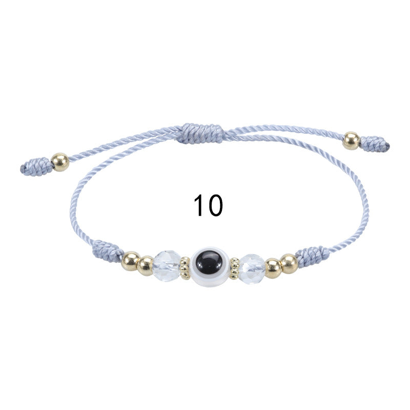Devil's Eye & Crystal Beaded Lucky Bracelet Adjustable Woven Fashion Jewelry