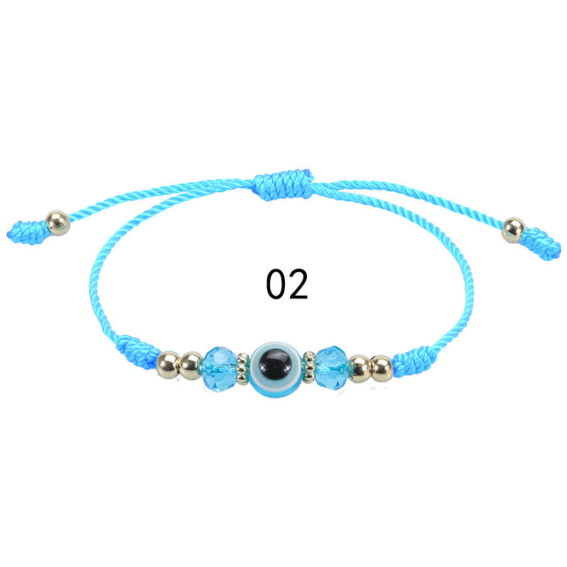 Devil's Eye & Crystal Beaded Lucky Bracelet Adjustable Woven Fashion Jewelry