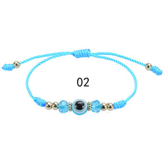 Devil's Eye & Crystal Beaded Lucky Bracelet Adjustable Woven Fashion Jewelry