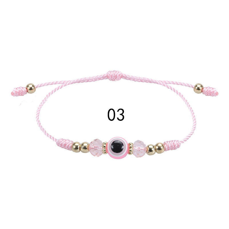 Devil's Eye & Crystal Beaded Lucky Bracelet Adjustable Woven Fashion Jewelry