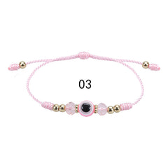 Devil's Eye & Crystal Beaded Lucky Bracelet Adjustable Woven Fashion Jewelry