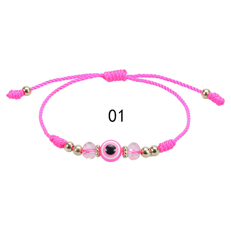 Devil's Eye & Crystal Beaded Lucky Bracelet Adjustable Woven Fashion Jewelry