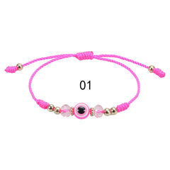 Devil's Eye & Crystal Beaded Lucky Bracelet Adjustable Woven Fashion Jewelry
