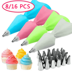 Silicone Pastry Bag with Stainless Steel Tips Set