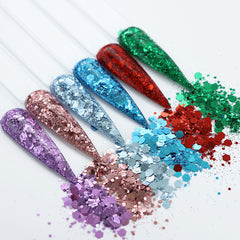 10g Holographic Nail Glitter Powder Mixed Size Hexagon Flakes Sequins