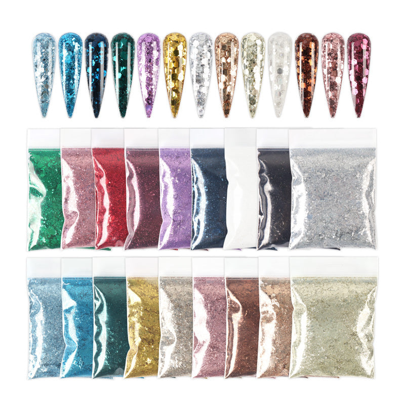 10g Holographic Nail Glitter Powder Mixed Size Hexagon Flakes Sequins