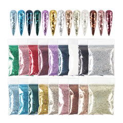 10g Holographic Nail Glitter Powder Mixed Size Hexagon Flakes Sequins