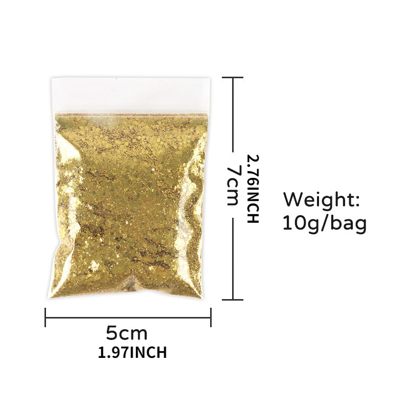 10g Holographic Nail Glitter Powder Mixed Size Hexagon Flakes Sequins