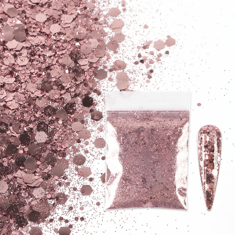10g Holographic Nail Glitter Powder Mixed Size Hexagon Flakes Sequins
