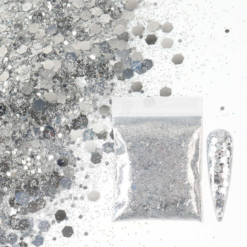 10g Holographic Nail Glitter Powder Mixed Size Hexagon Flakes Sequins