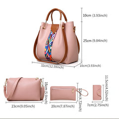 4Pcs Stripe Decor Bag Set Faux Leather Handbags With Crossbody Bag & Clutch