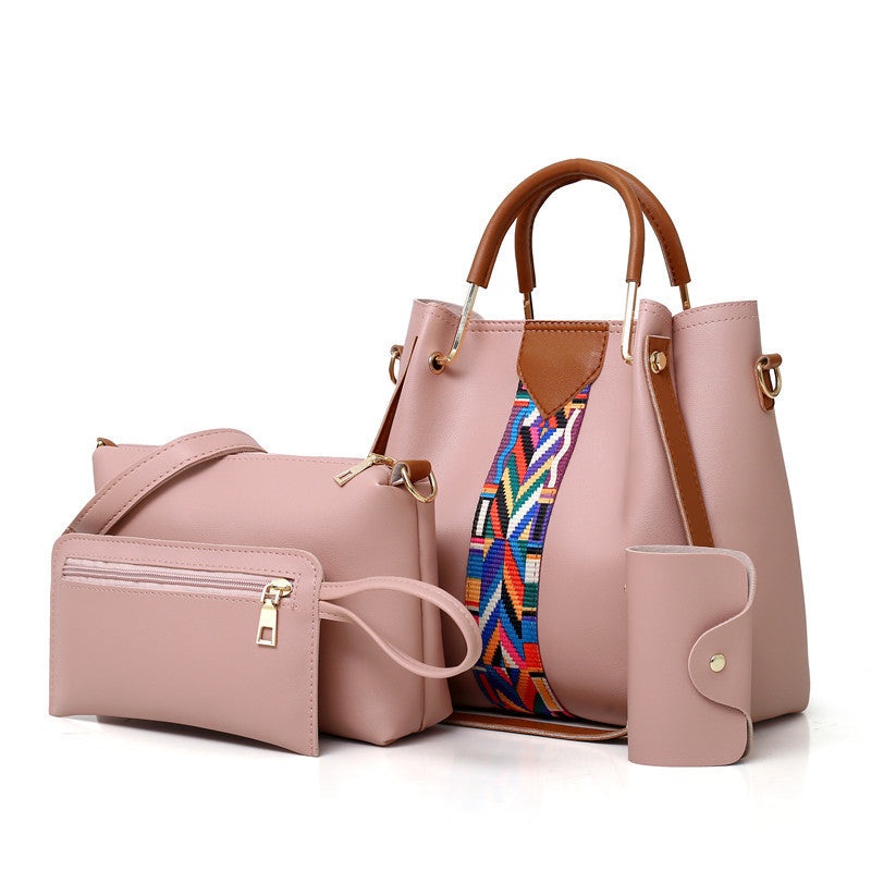 4Pcs Stripe Decor Bag Set Faux Leather Handbags With Crossbody Bag & Clutch