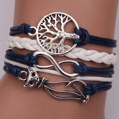 Retro Cat Big Tree Infinity Leather Bracelet