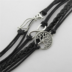 Retro Cat Big Tree Infinity Leather Bracelet